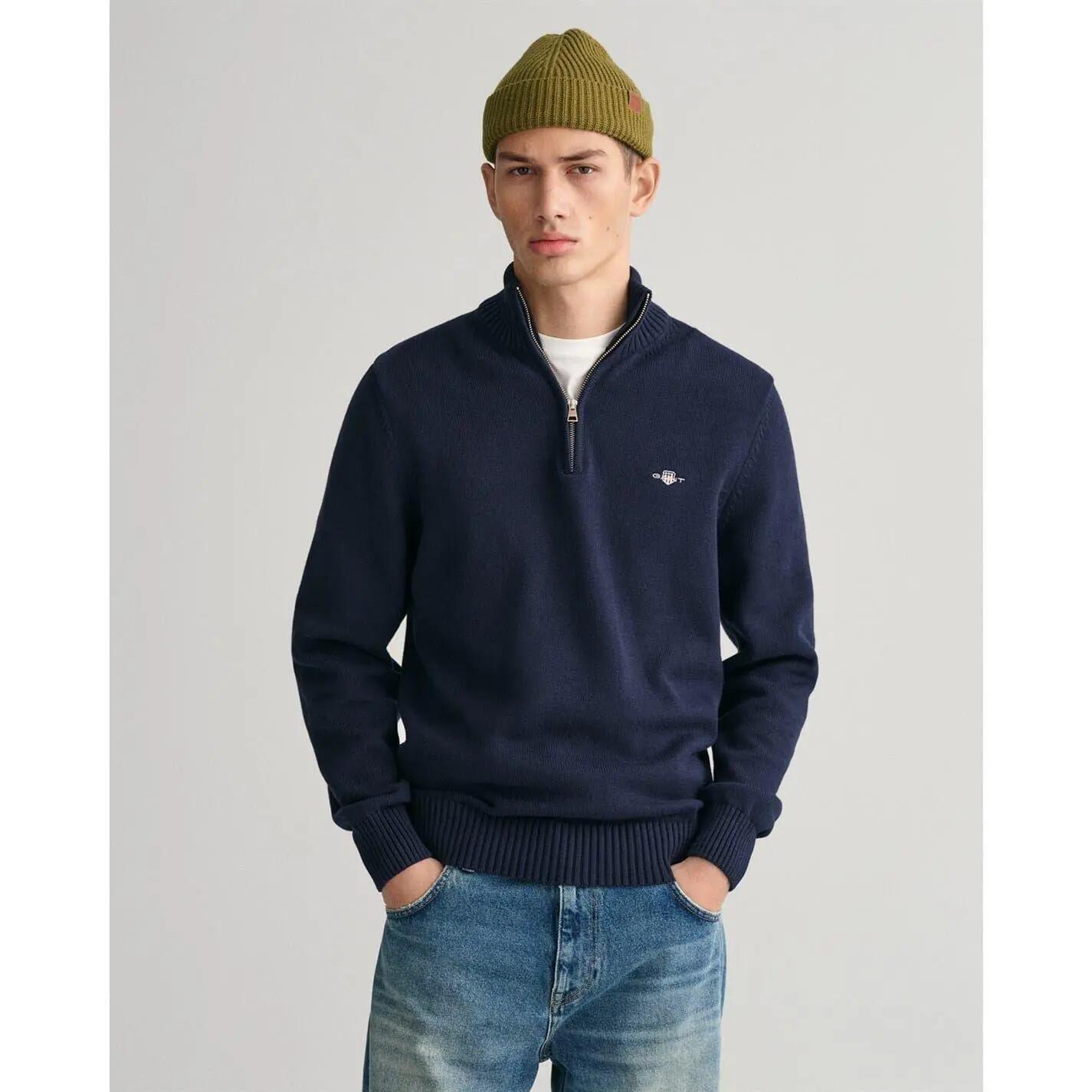 Felpa Micro Struttura Mezza Cerniera Uomo Gant Blu Navy 2/5