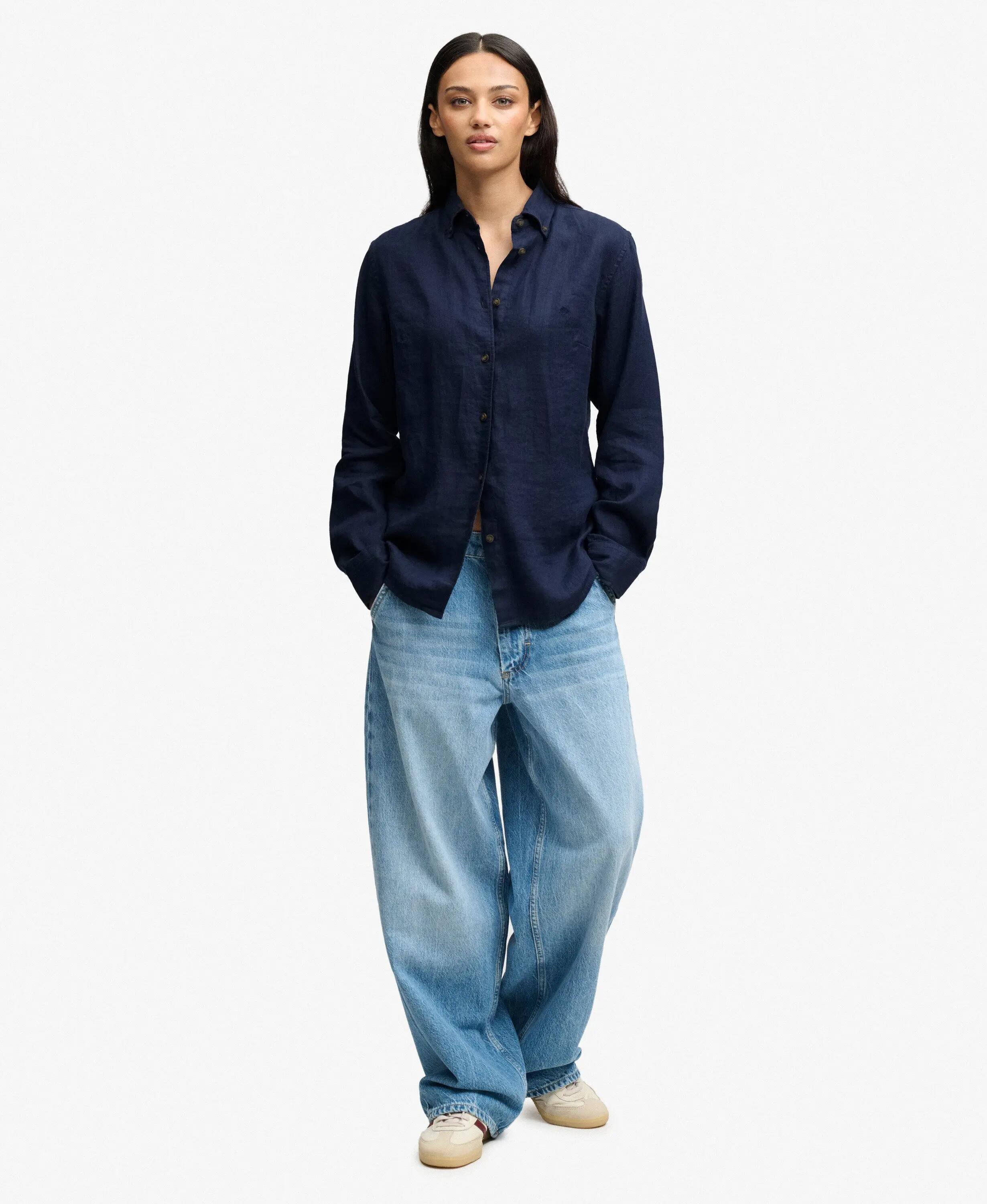 superdry Camisa Slim Premium de Linho – Richest Navy 3/7