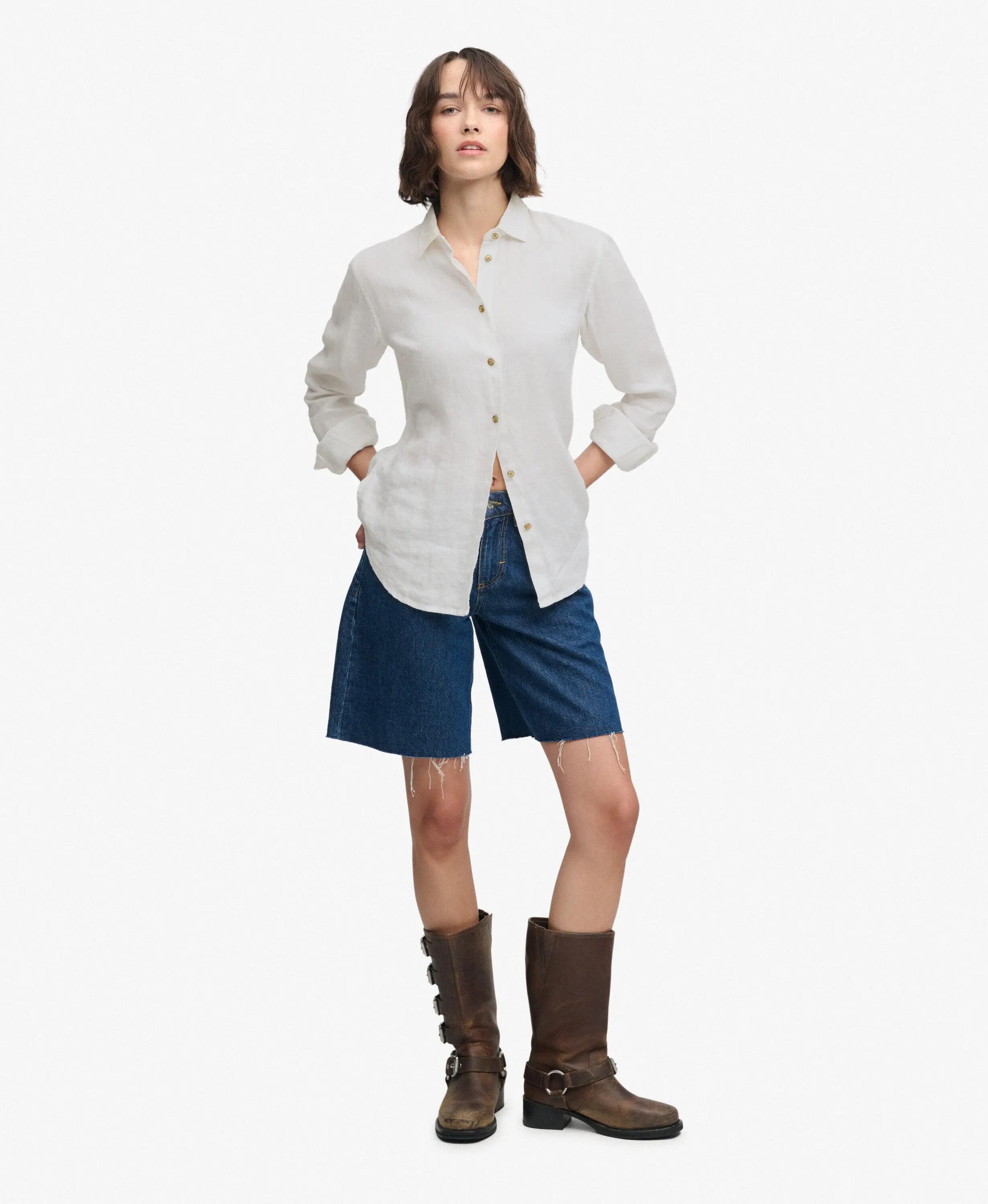 superdry Premium Linnen Boyfriend Overhemd — 100% linnen, OPTIC 3/7
