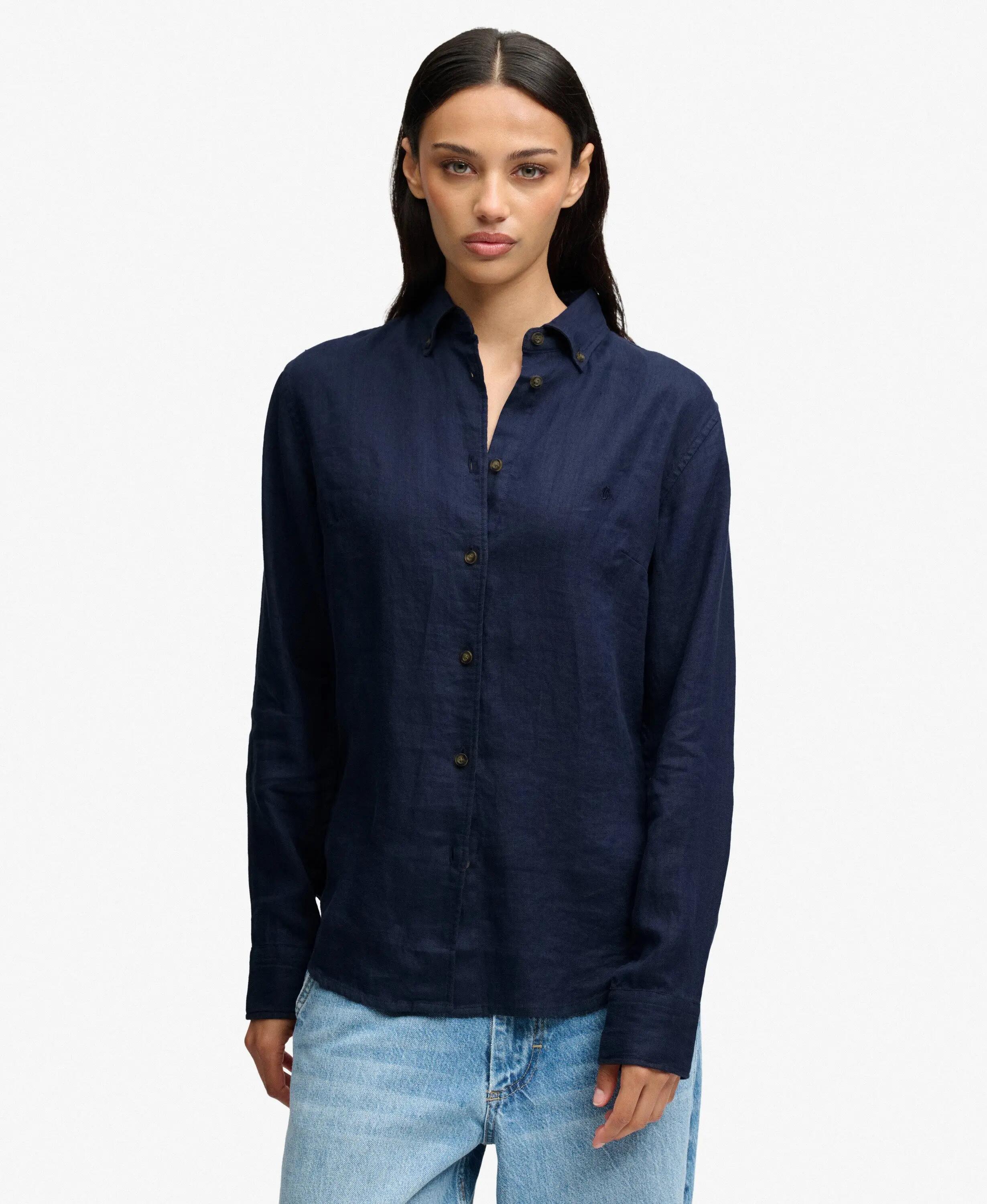 superdry Camisa Slim Premium de Linho – Richest Navy 2/7