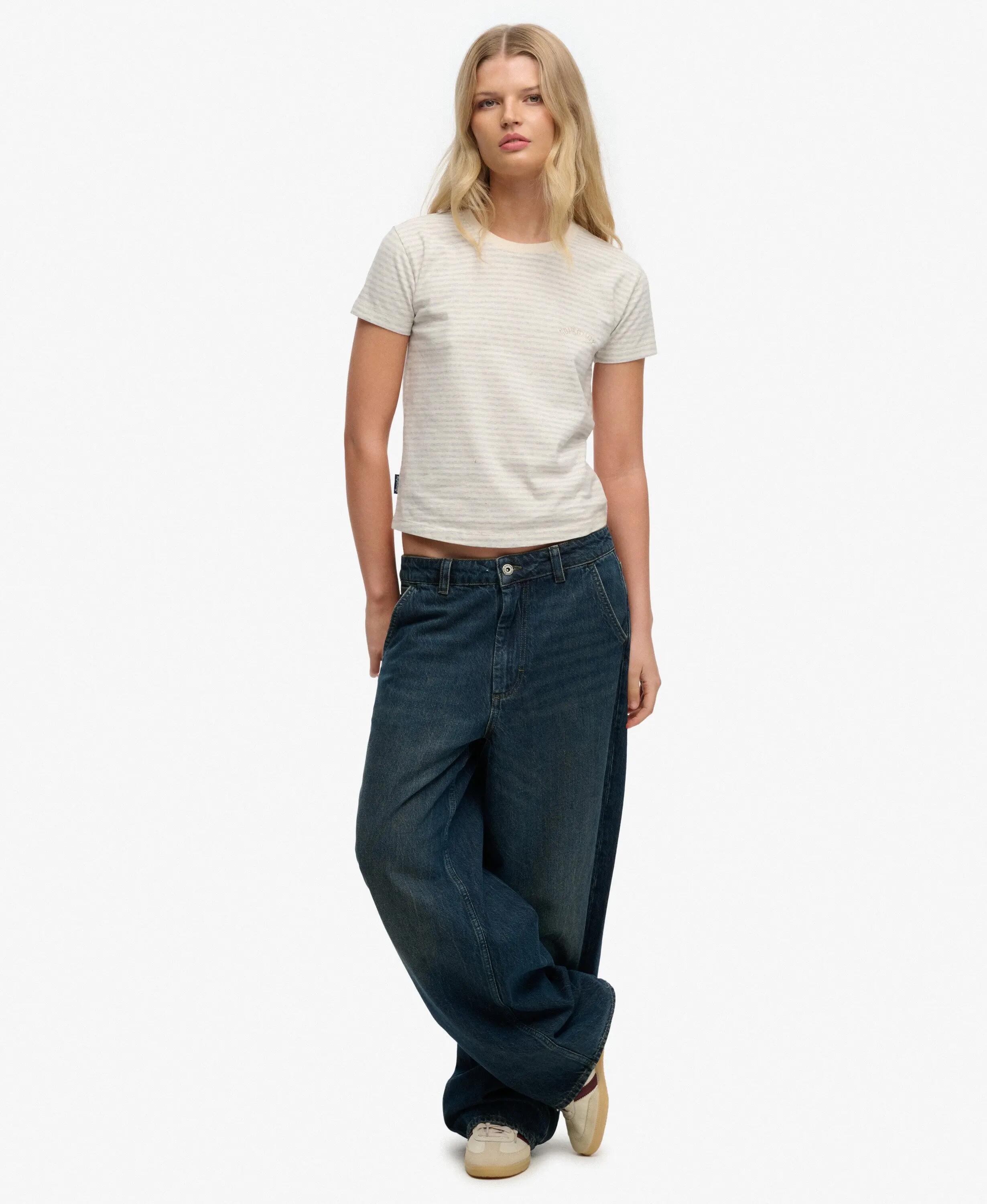 superdry T-shirt justa às riscas com logótipo essencial 3/5