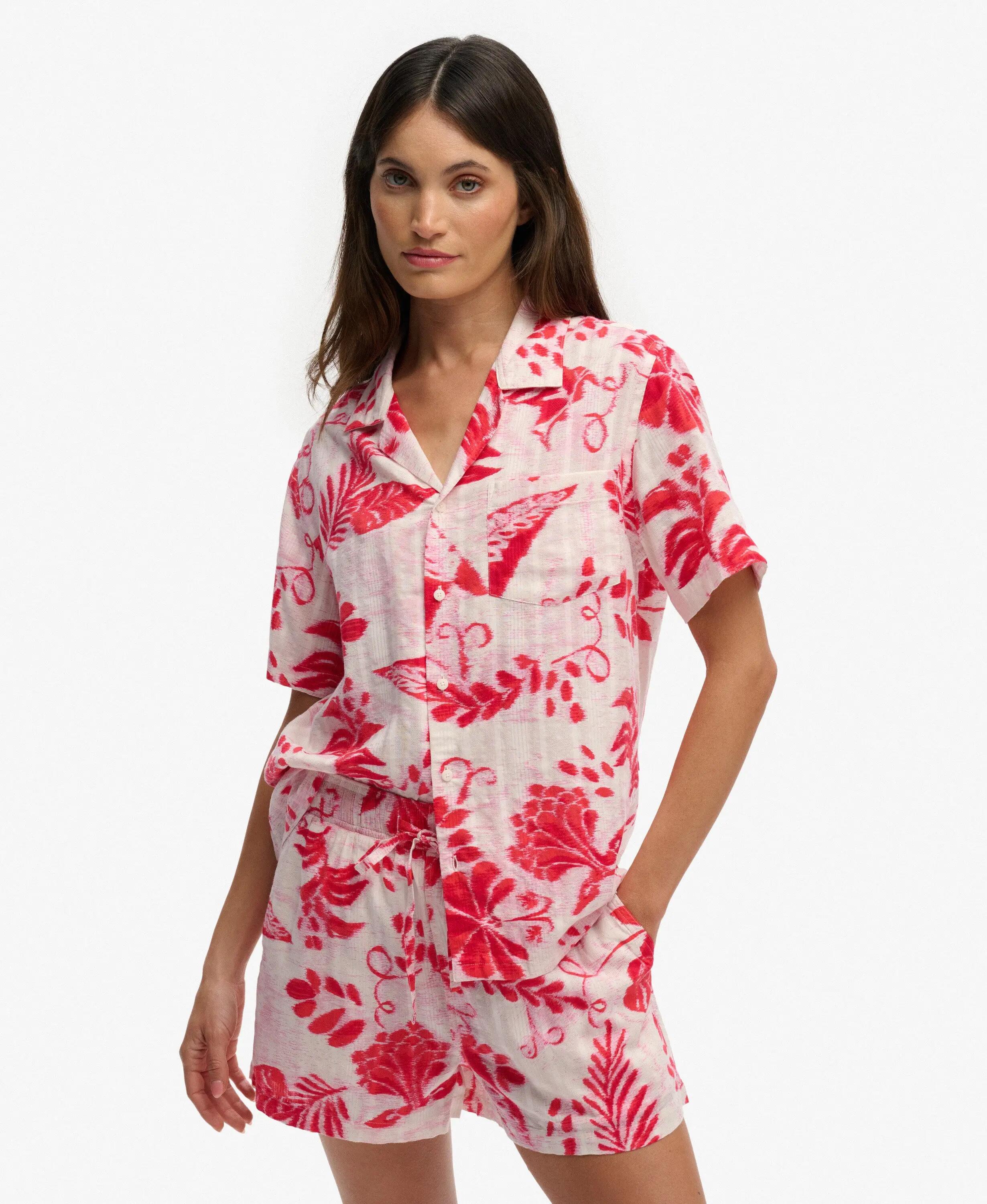 superdry Beach T-shirt met korte mouwen en print Ikat Floral Rood 2/7