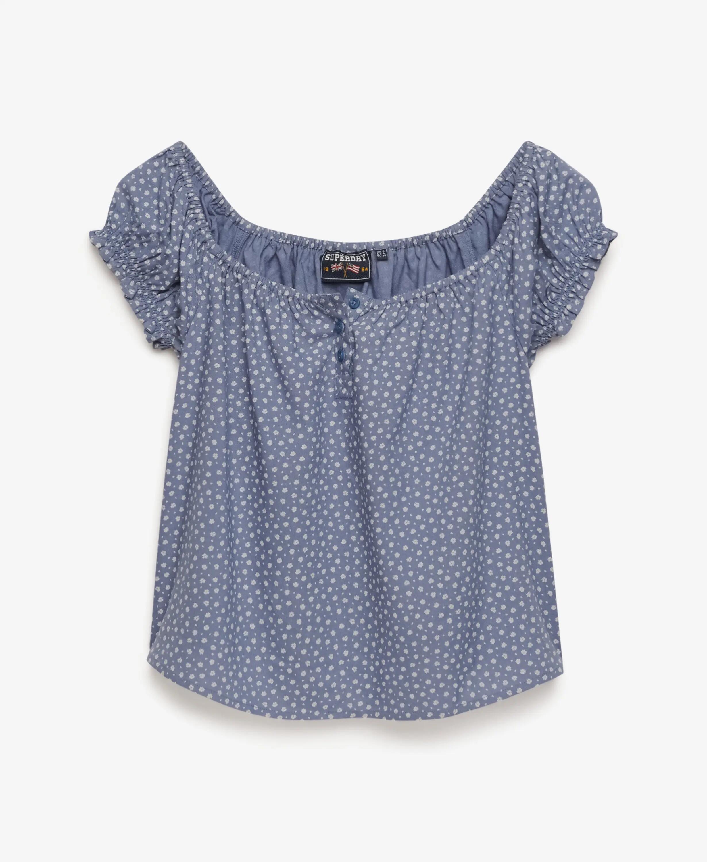 superdry Top tessuto maniche corte mezza abbottonatura in viscosa – Tidal Blue 6/6