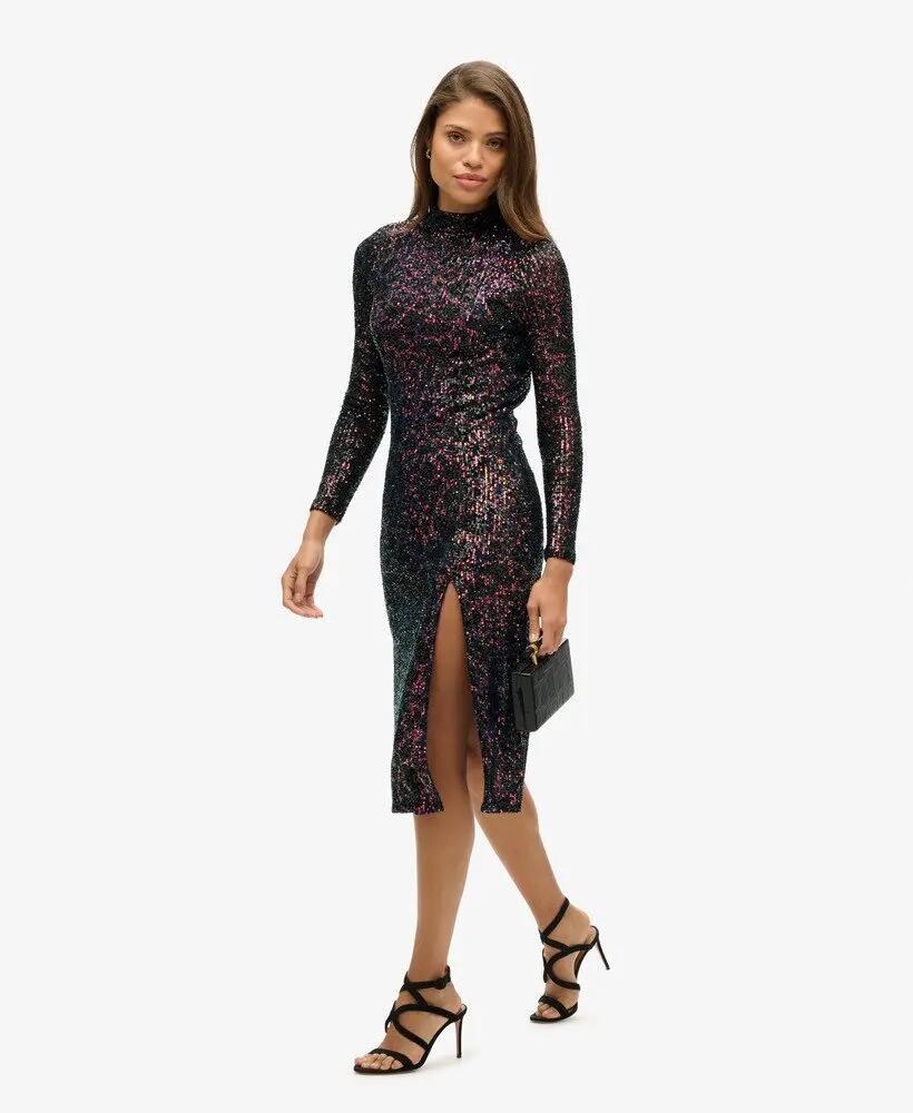 superdry Vestito midi con paillettes e schiena scoperta 3/7