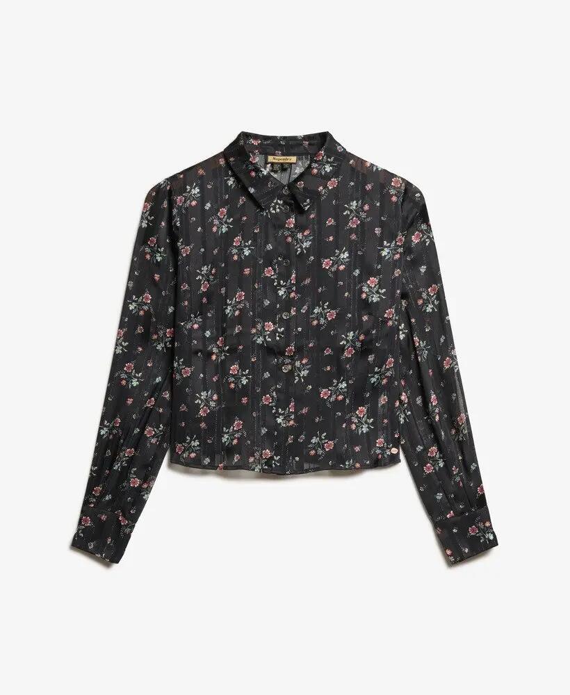 superdry Blusa Sheer Lurex estampada – Autumn Meadow Black 6/6