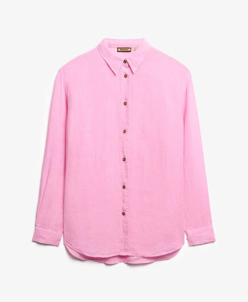 superdry Camisa Boyfriend Casual de Linho – Corte Solto – Coastal Pink 6/6