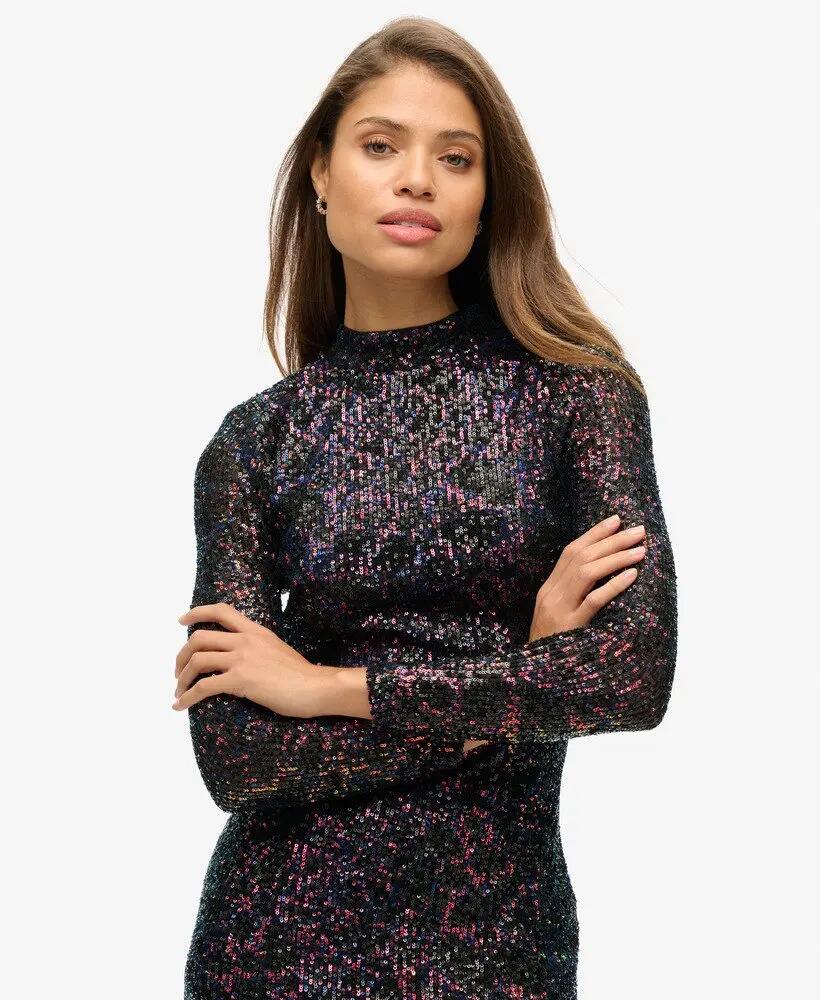 superdry Vestito midi con paillettes e schiena scoperta 2/7