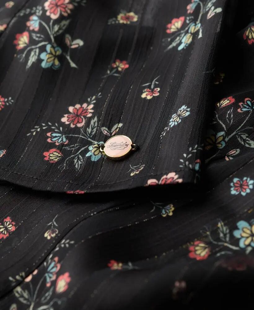 superdry Blusa Sheer Lurex estampada – Autumn Meadow Black 5/6