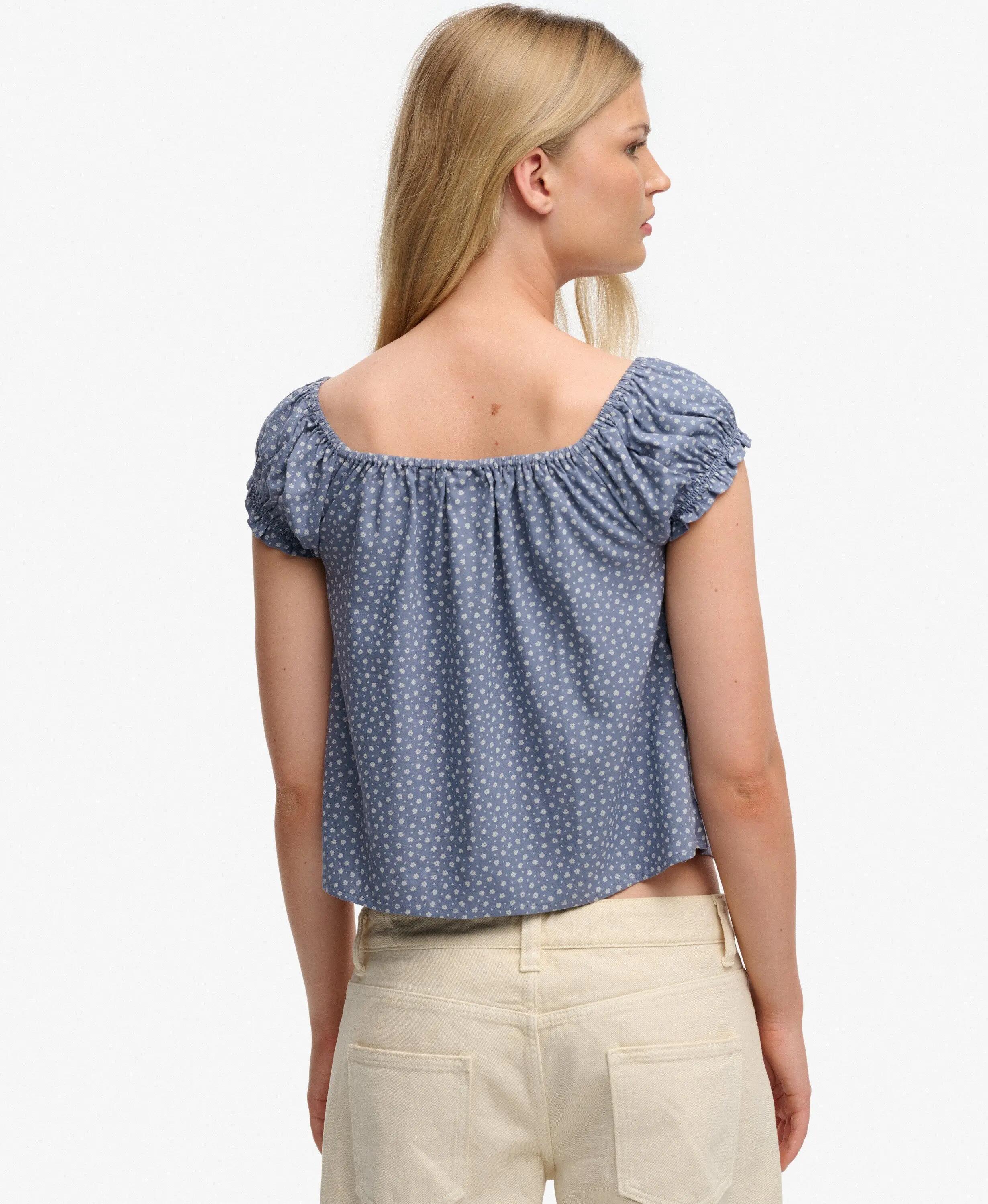 superdry Top tessuto maniche corte mezza abbottonatura in viscosa – Tidal Blue 5/6