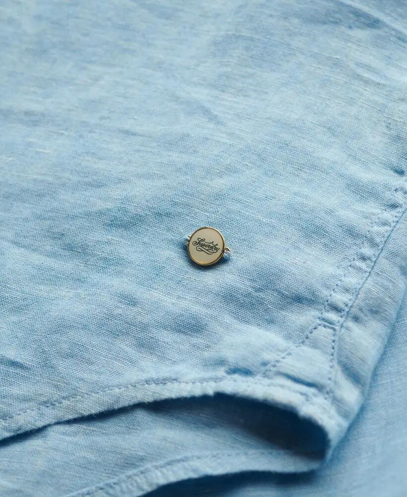 superdry Koszula Boyfriend Casual z Lnu - Sea Blue Chambray 5/6