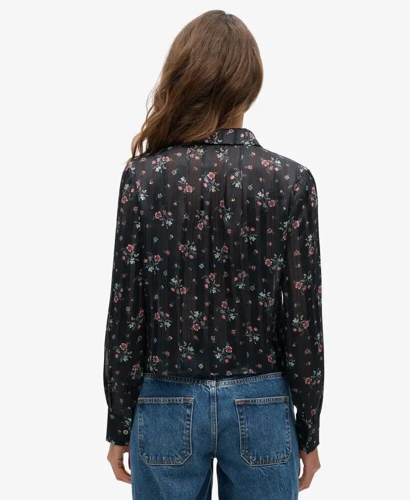 superdry Blusa Sheer Lurex estampada – Autumn Meadow Black 4/6