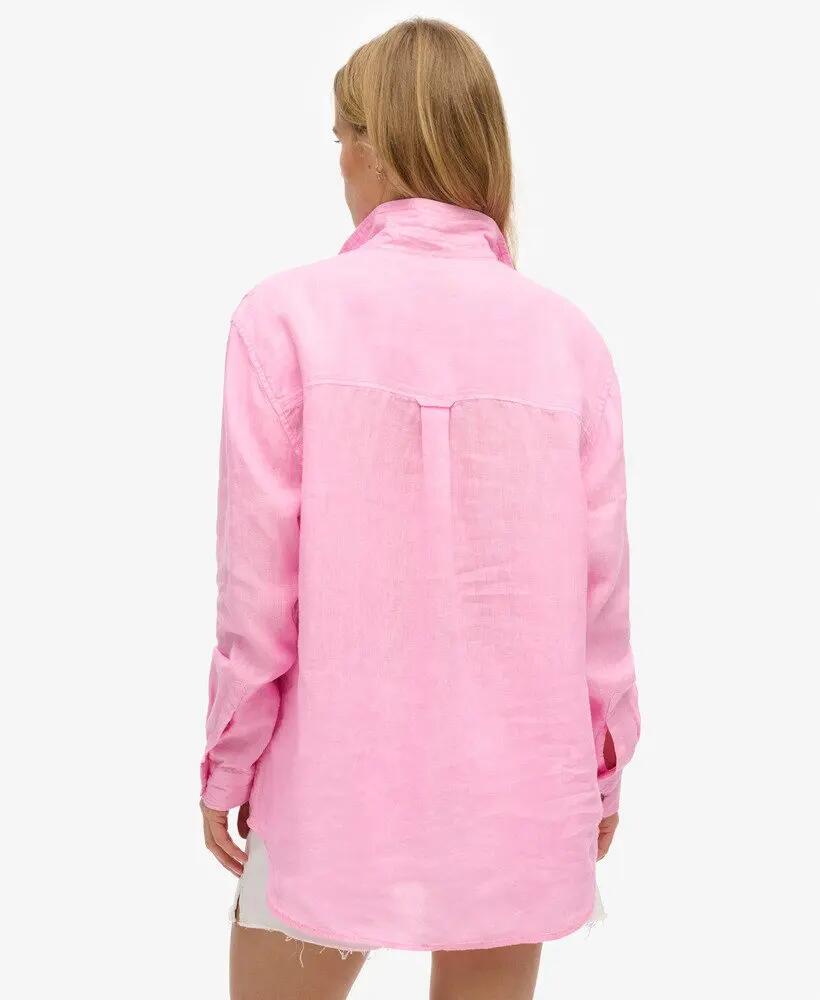 superdry Camisa Boyfriend Casual de Linho – Corte Solto – Coastal Pink 4/6
