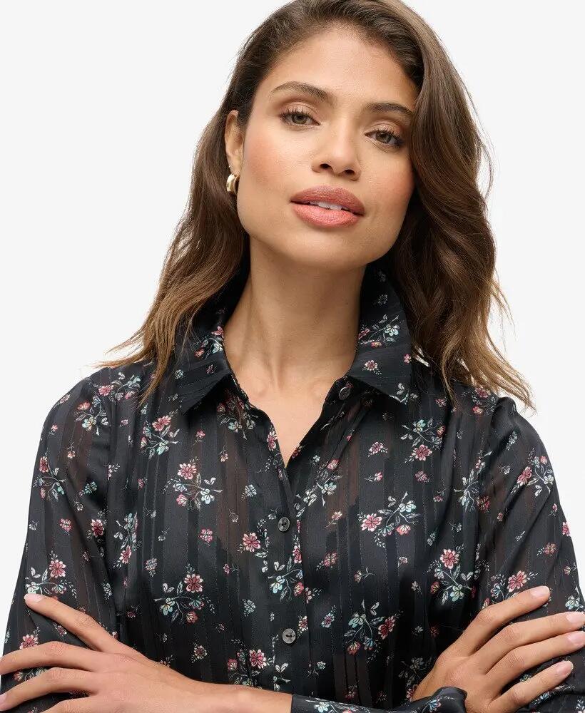 superdry Blusa Sheer Lurex estampada – Autumn Meadow Black 3/6
