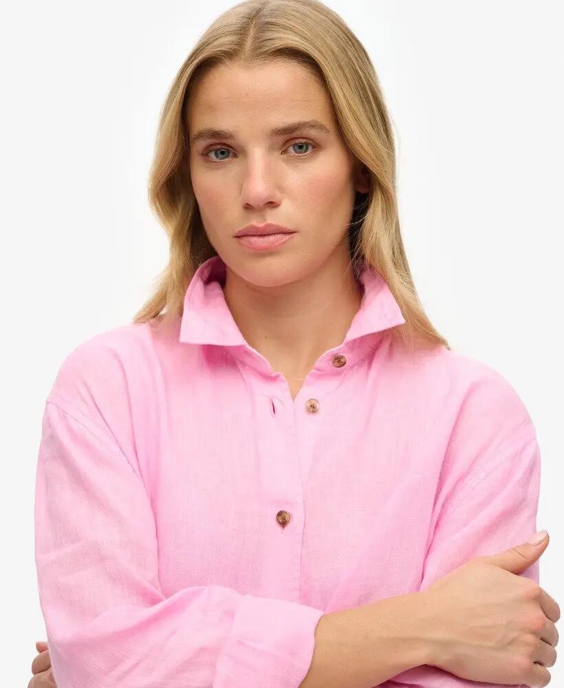 superdry Camisa Boyfriend Casual de Linho – Corte Solto – Coastal Pink 3/6
