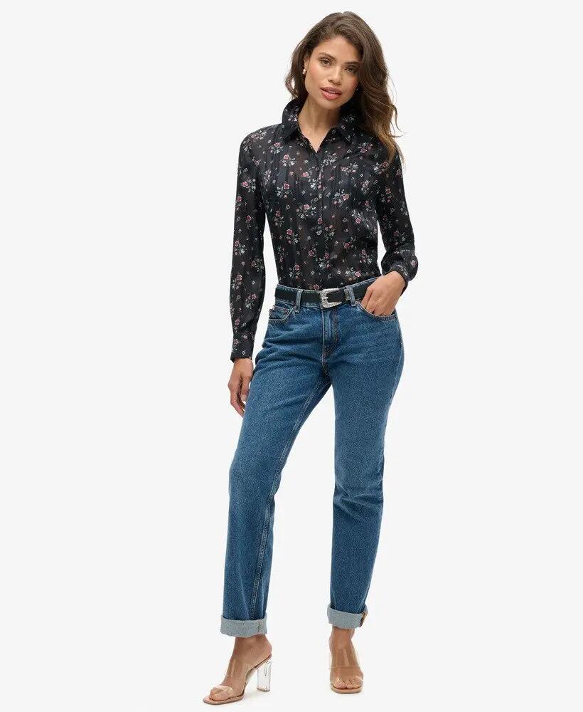 superdry Blusa Sheer Lurex estampada – Autumn Meadow Black 2/6