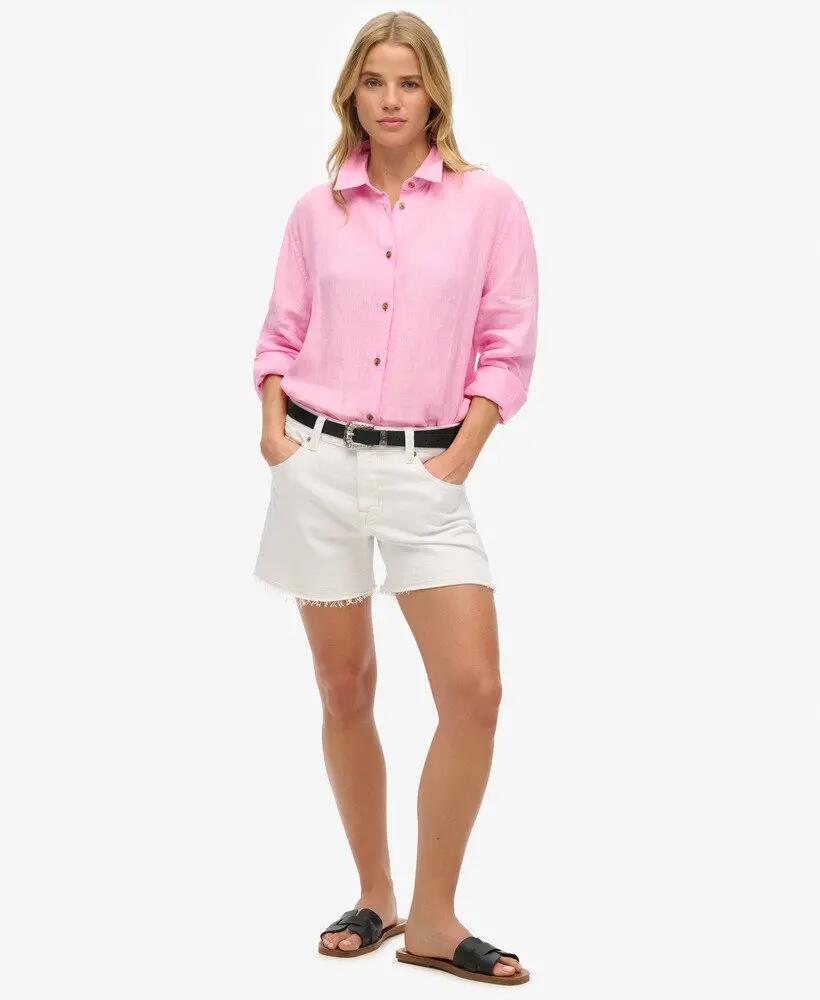 superdry Camisa Boyfriend Casual de Linho – Corte Solto – Coastal Pink 2/6
