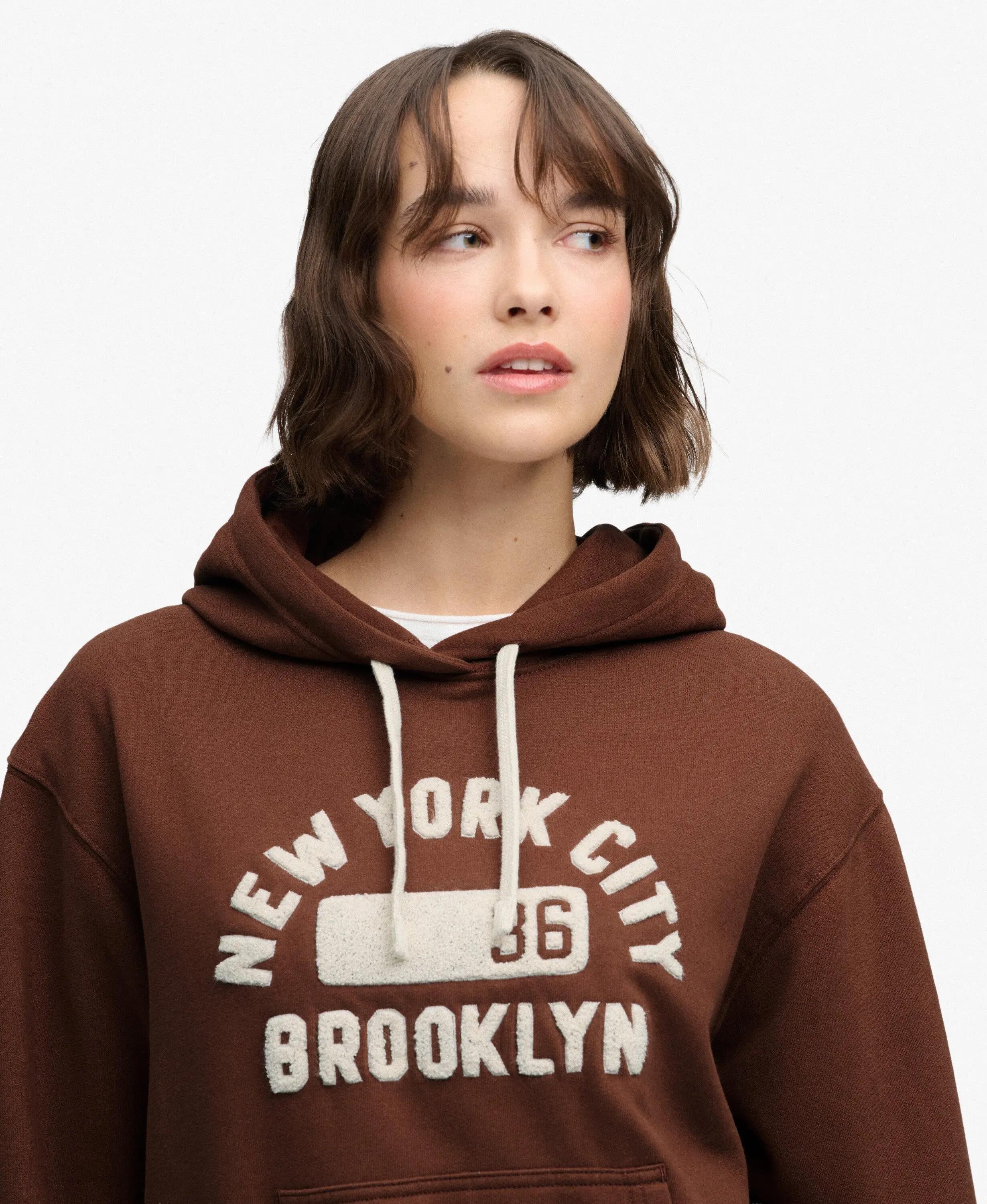 superdry Vintage Prep Chenille Hoodie – sweat à logo chenille – Mocha Brown 4/7