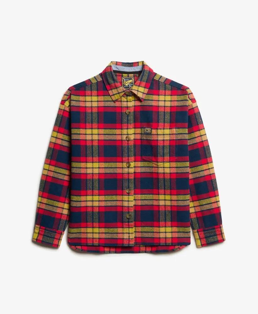 superdry Overshirt a quadri in cotone biologico – Navy/Red Check 6/6