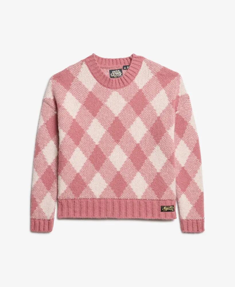 superdry Camisola feminina padrão Argyle em Mauvewood Pink 6/6