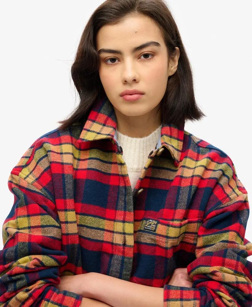 superdry Overshirt a quadri in cotone biologico – Navy/Red Check 3/6