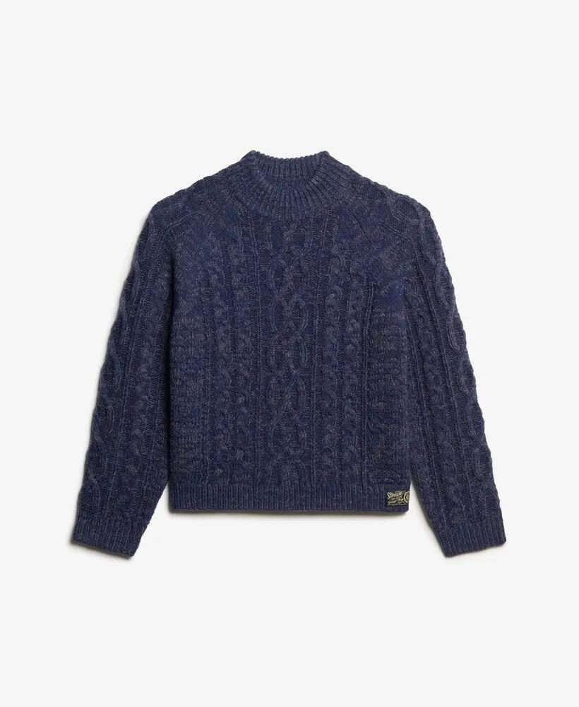 superdry Cable Mock Neck Pullover in Island Marineblau Twist 6/6
