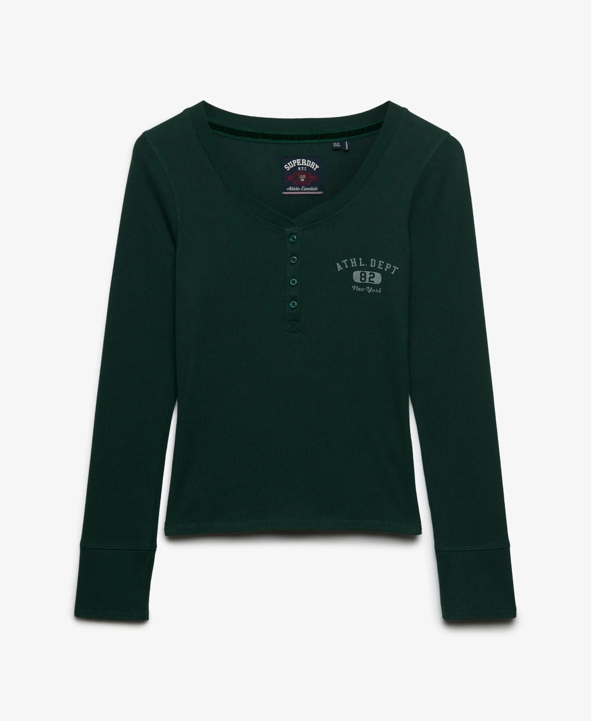 superdry Top manica lunga slim con bottoni in cotone riciclato – ENAMEL GREEN 7/7