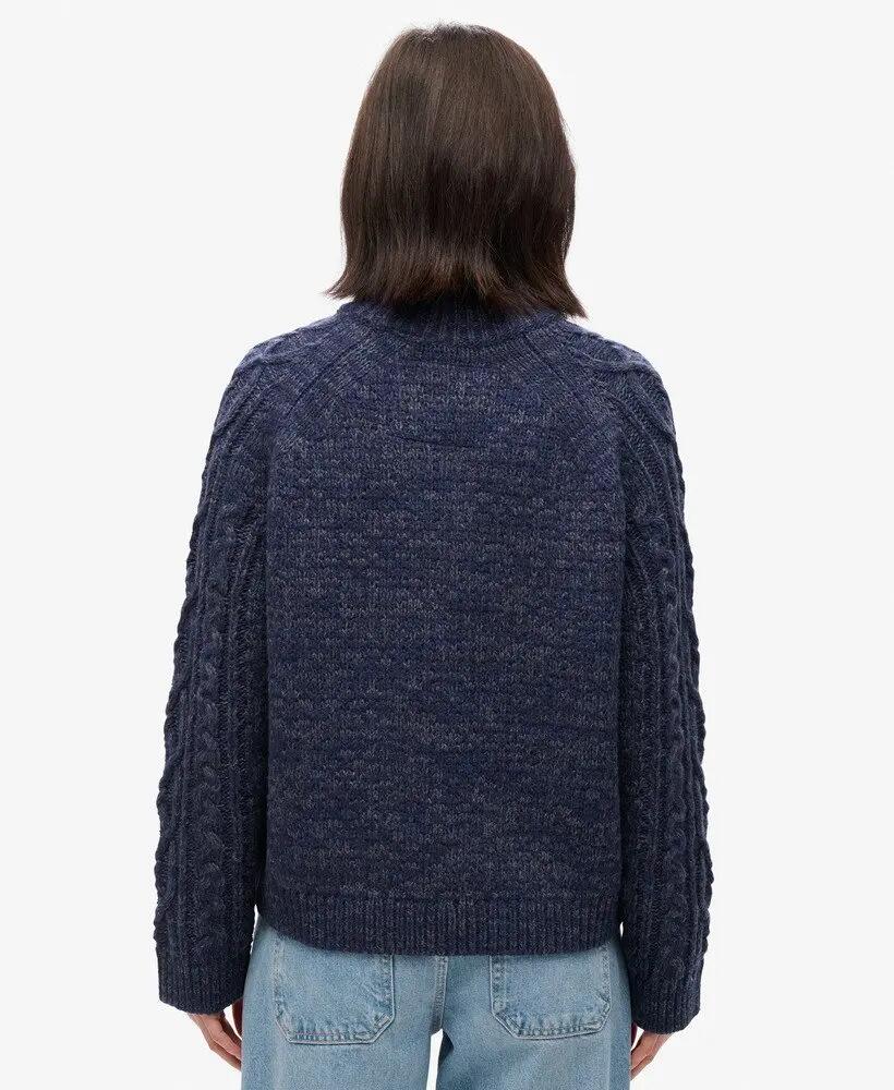 superdry Cable Mock Neck Pullover in Island Marineblau Twist 4/6