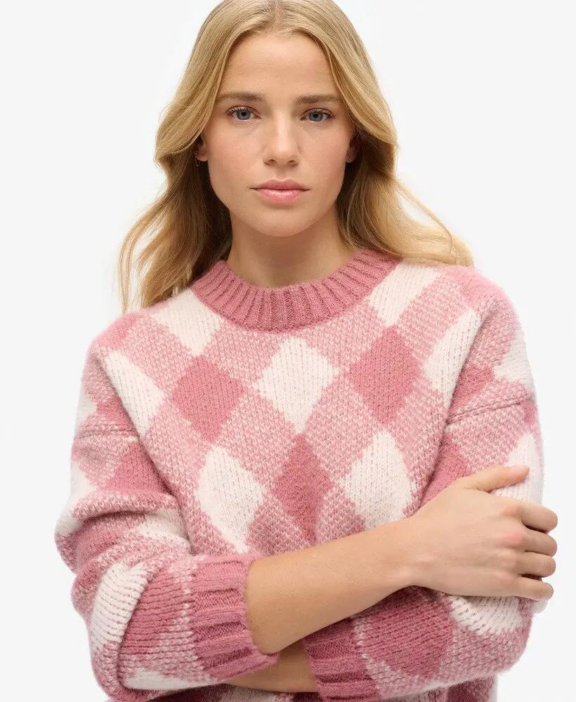 superdry Camisola feminina padrão Argyle em Mauvewood Pink 3/6