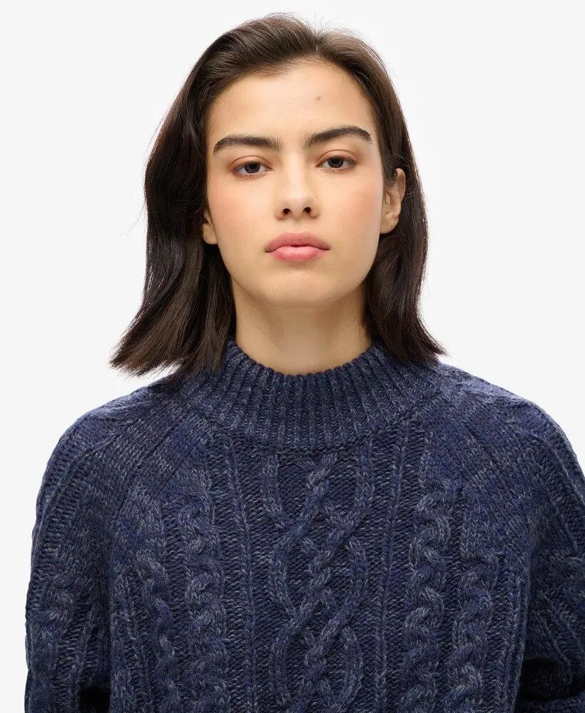 superdry Cable Mock Neck Pullover in Island Marineblau Twist 3/6