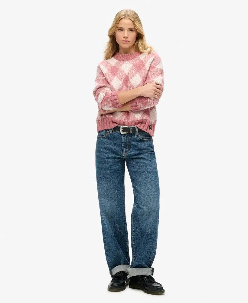 superdry Camisola feminina padrão Argyle em Mauvewood Pink 2/6
