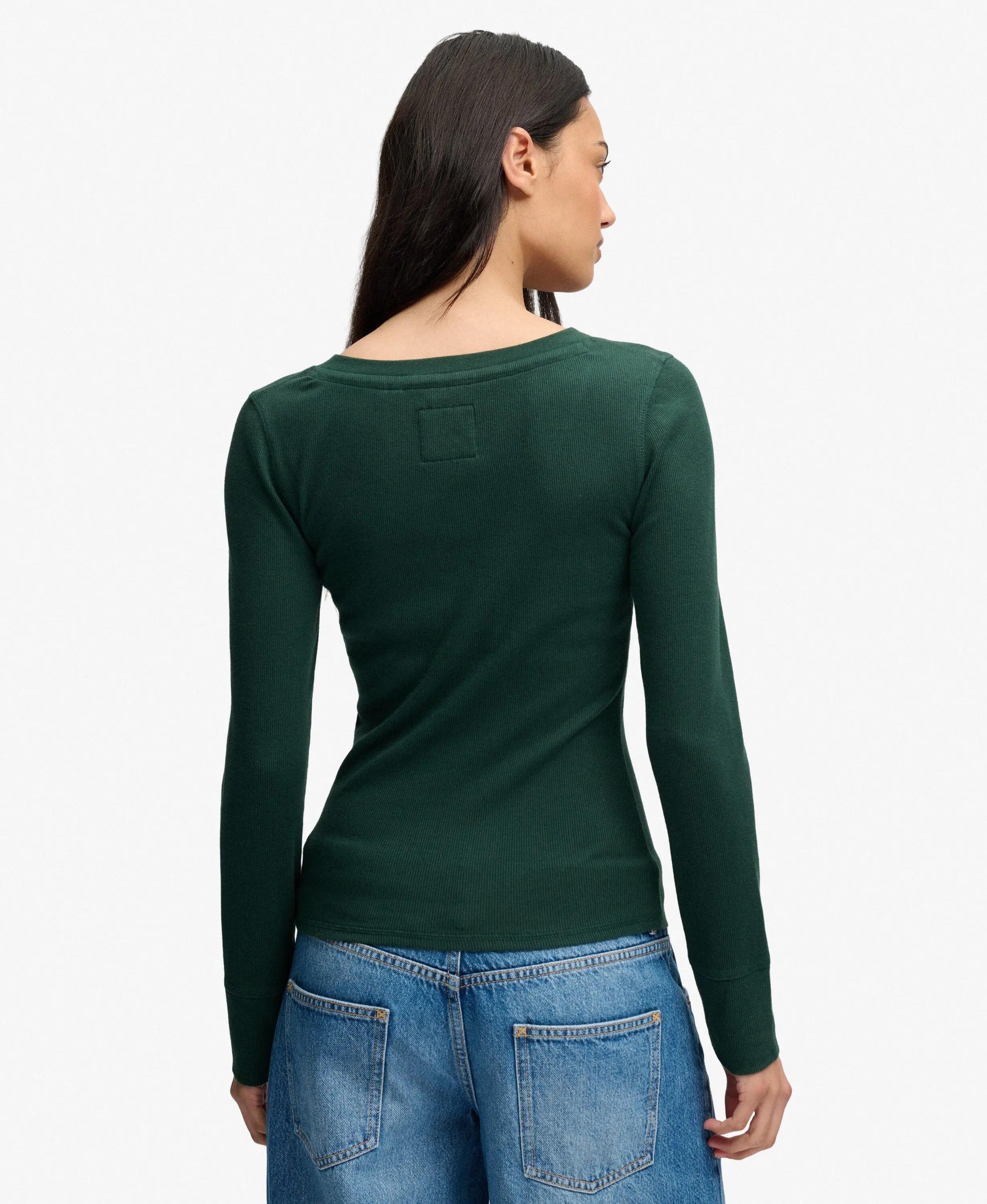 superdry Top manica lunga slim con bottoni in cotone riciclato – ENAMEL GREEN 5/7