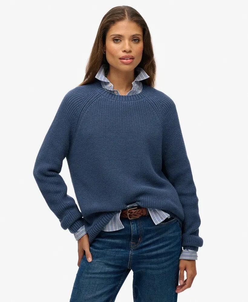 superdry Maglione lavorato a coste Relaxed in cotone – VINTAGE BLUE 3/6