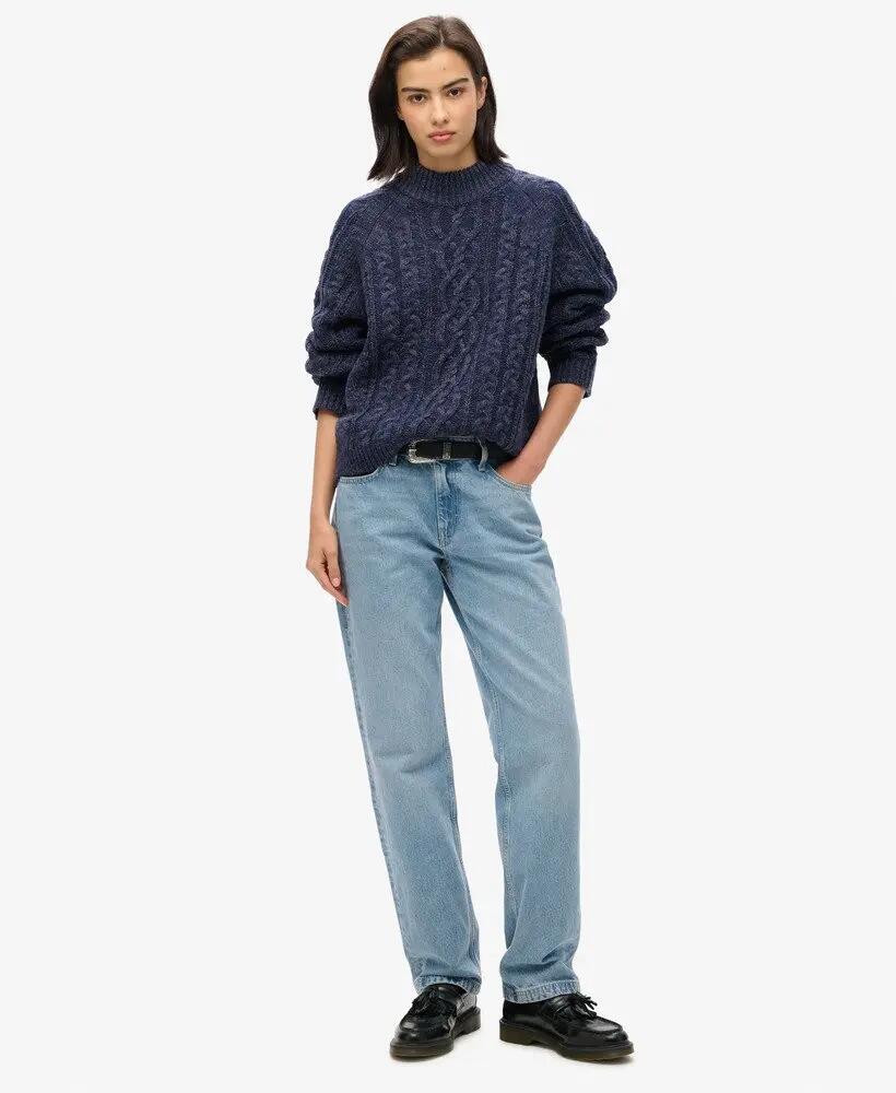 superdry Cable Mock Neck Pullover in Island Marineblau Twist 2/6