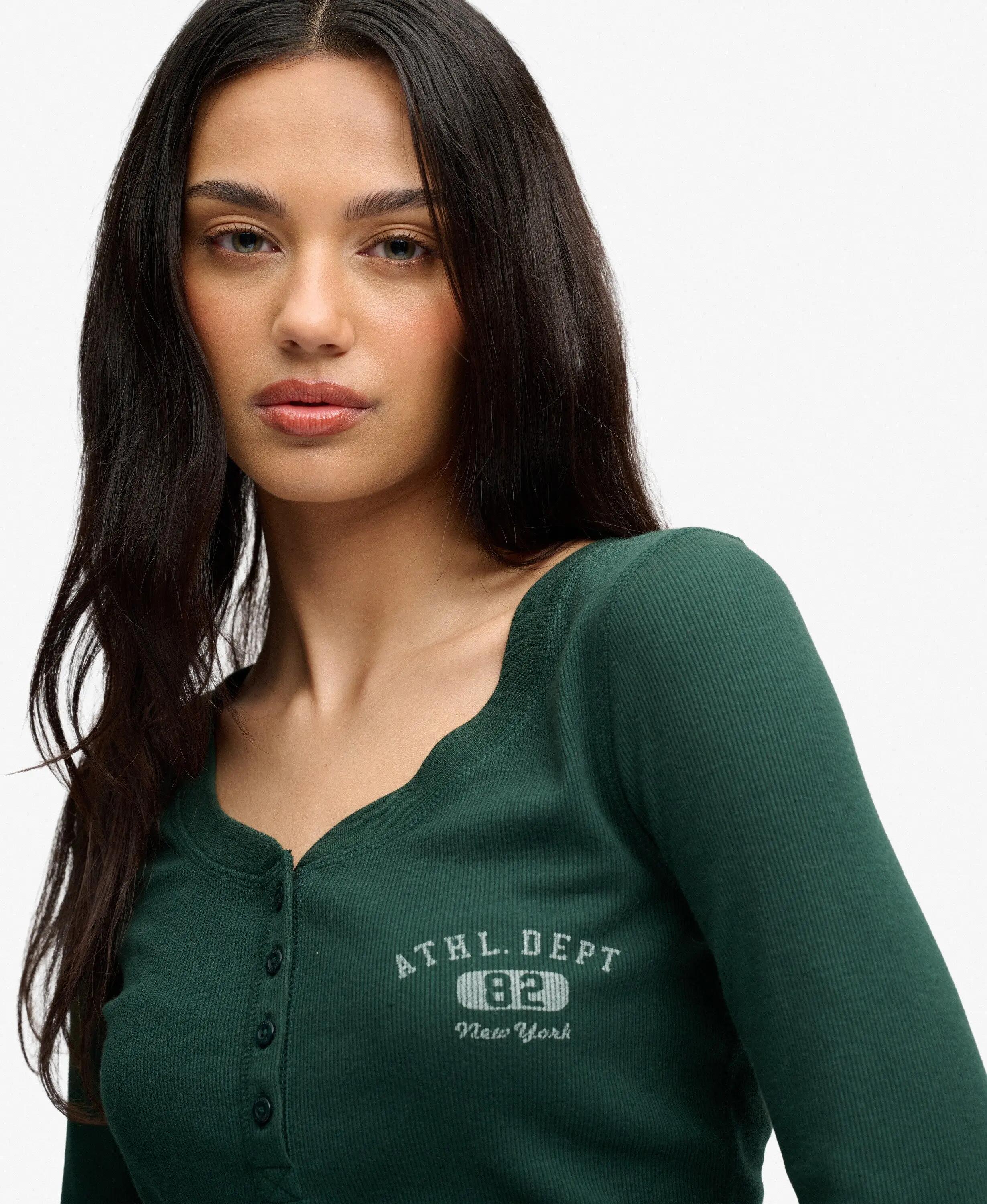 superdry Top manica lunga slim con bottoni in cotone riciclato – ENAMEL GREEN 4/7