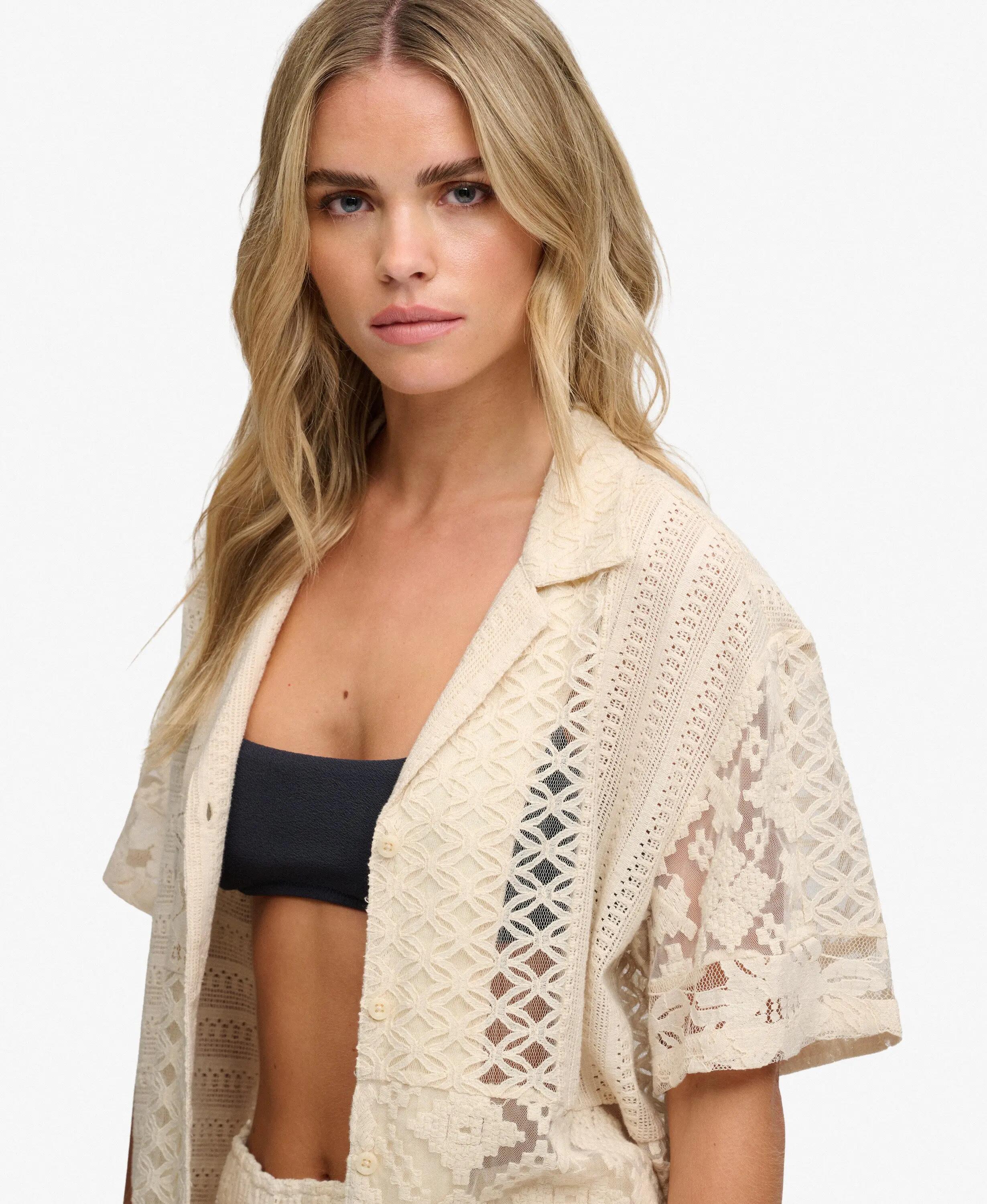 superdry Koronkowa koszula Lace Patchwork Beach Resort — półprzezroczysta 4/7