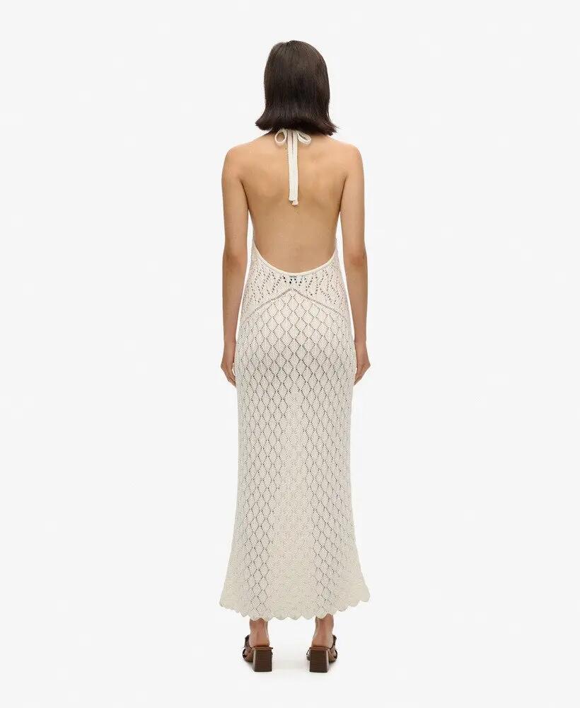 superdry Vestido maxi crochet Halter Desert Bone Off White 4/6