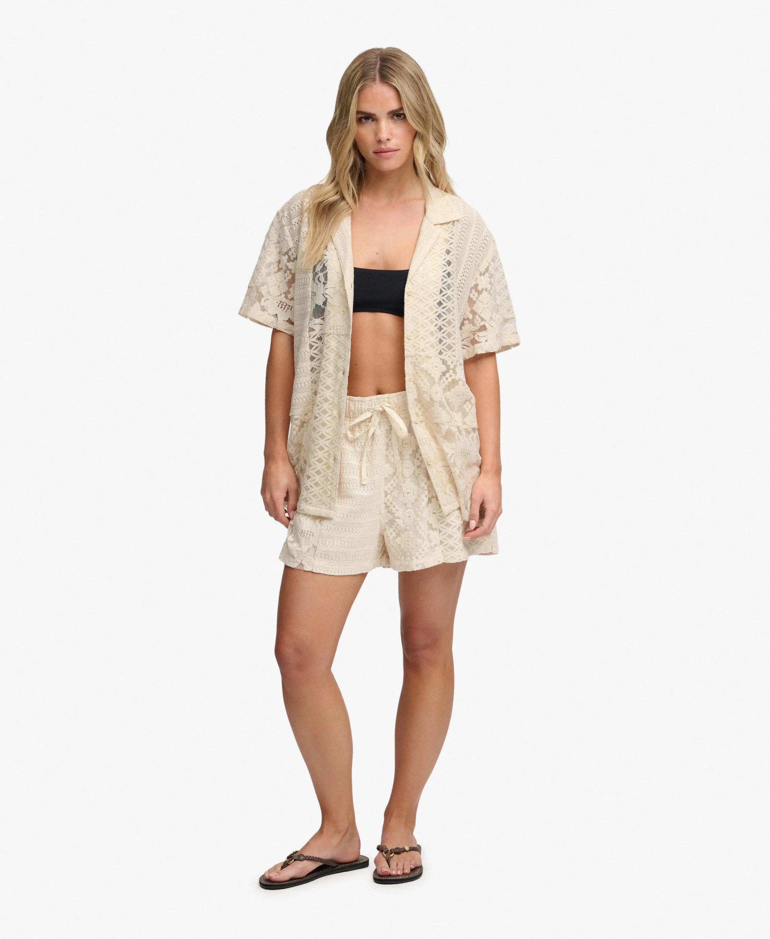 superdry Koronkowa koszula Lace Patchwork Beach Resort — półprzezroczysta 3/7
