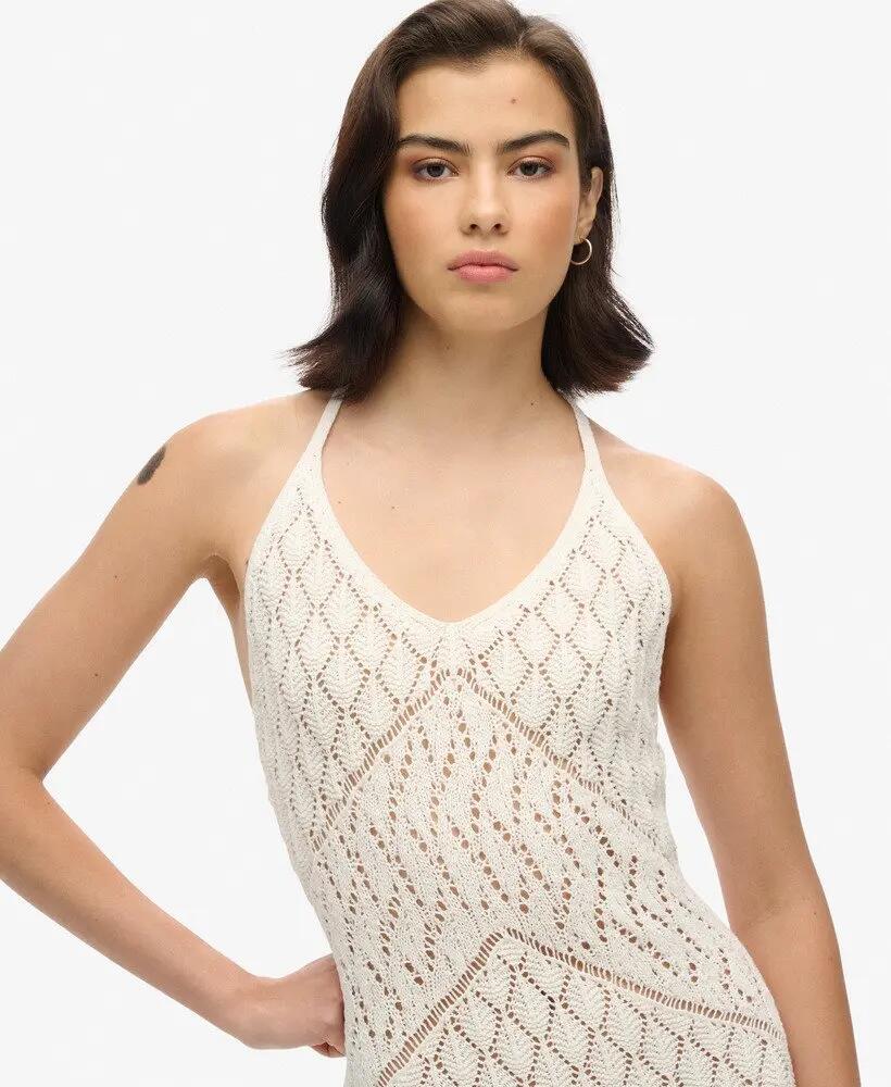 superdry Vestido maxi crochet Halter Desert Bone Off White 3/6