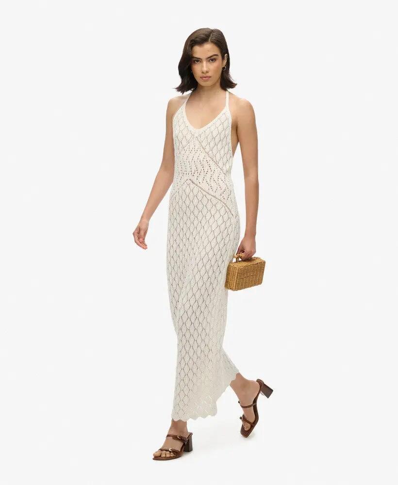 superdry Vestido maxi crochet Halter Desert Bone Off White 2/6