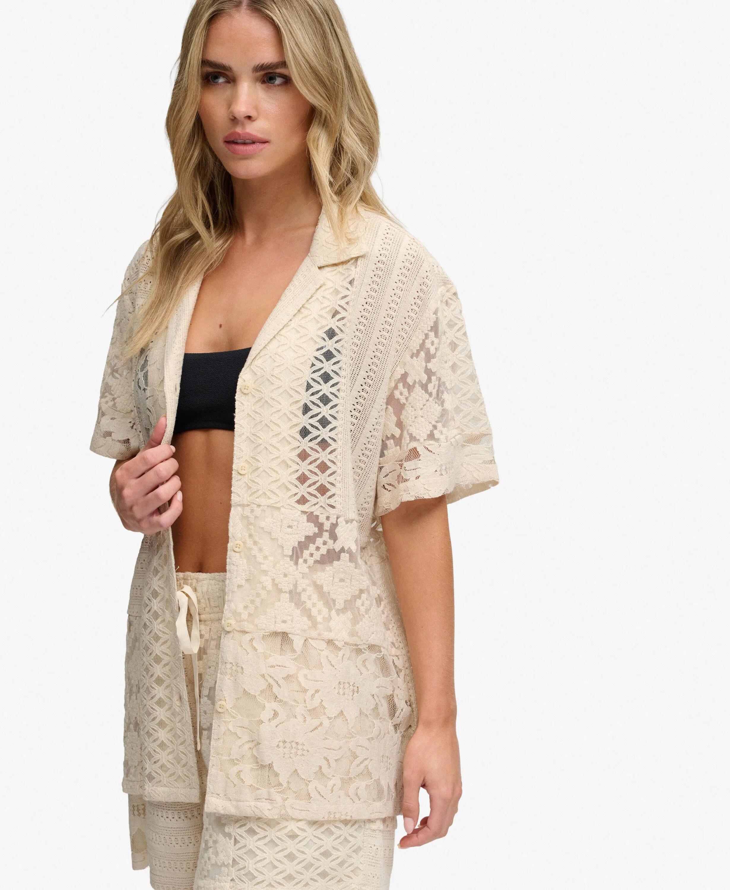 superdry Koronkowa koszula Lace Patchwork Beach Resort — półprzezroczysta 2/7