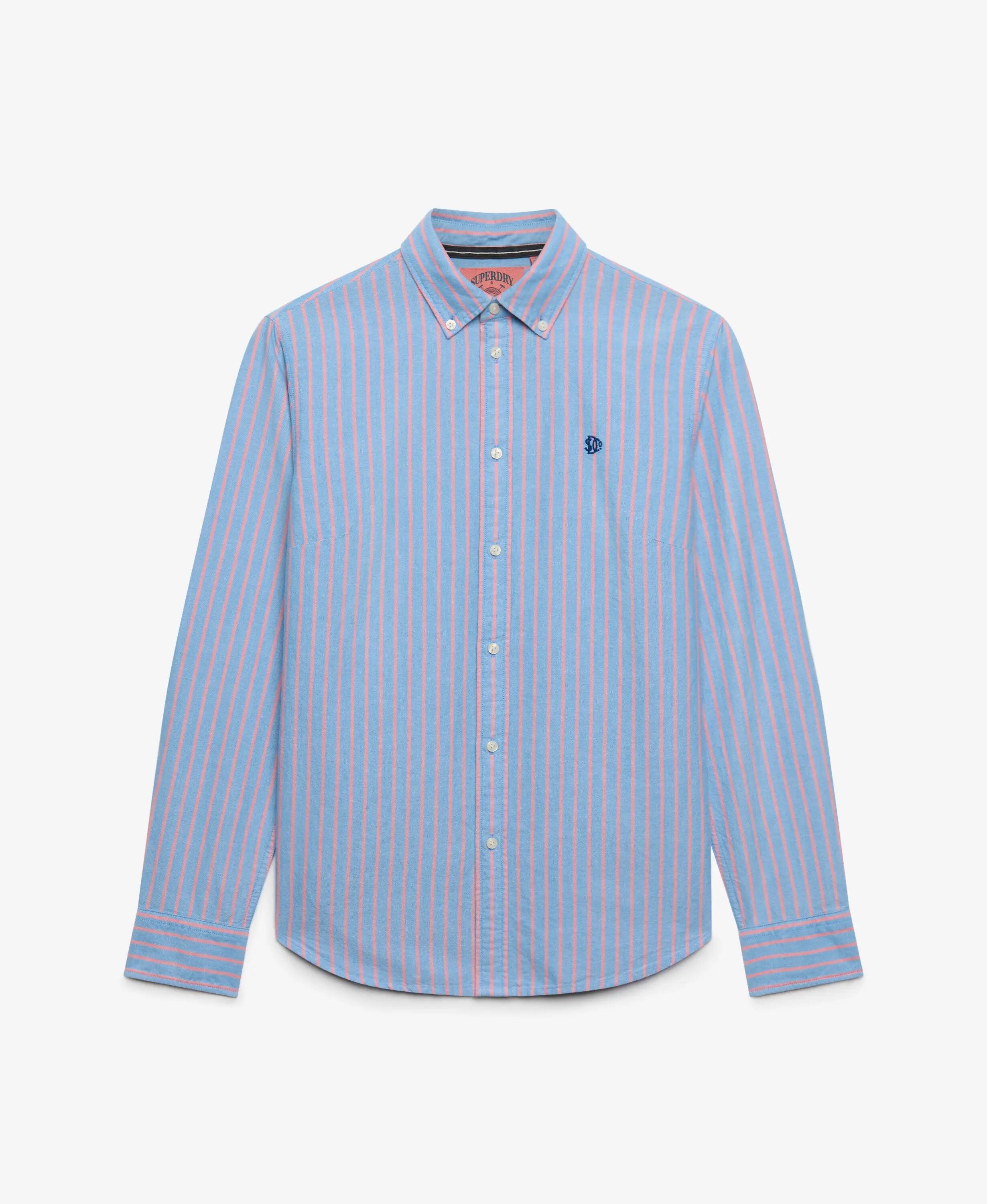 superdry Chemise Slim Oxford à Manches Longues – Rayures Bleu/Rose – BLUE/PINK 7/7