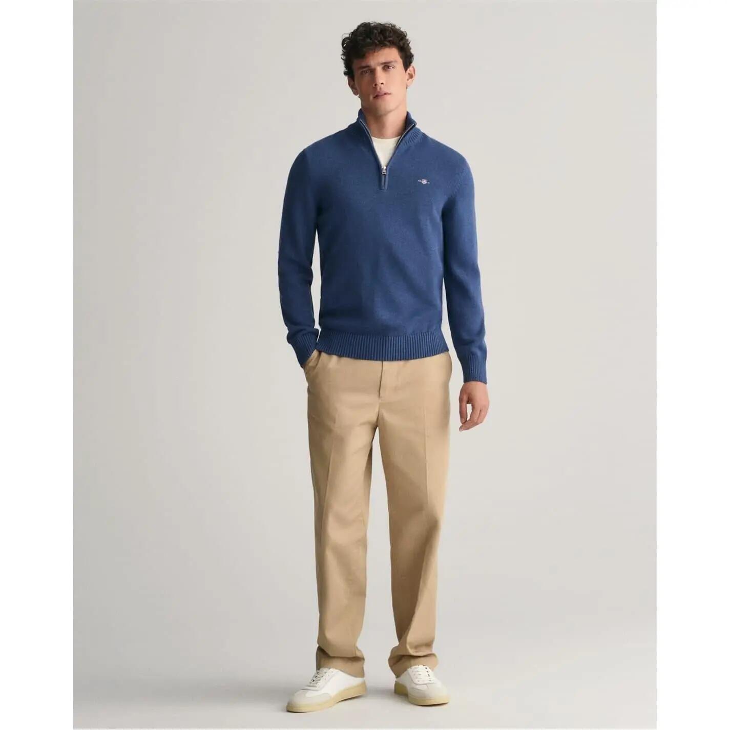 Mens Micro Textured Half Zip Sweatshirt (Marine) 4/5