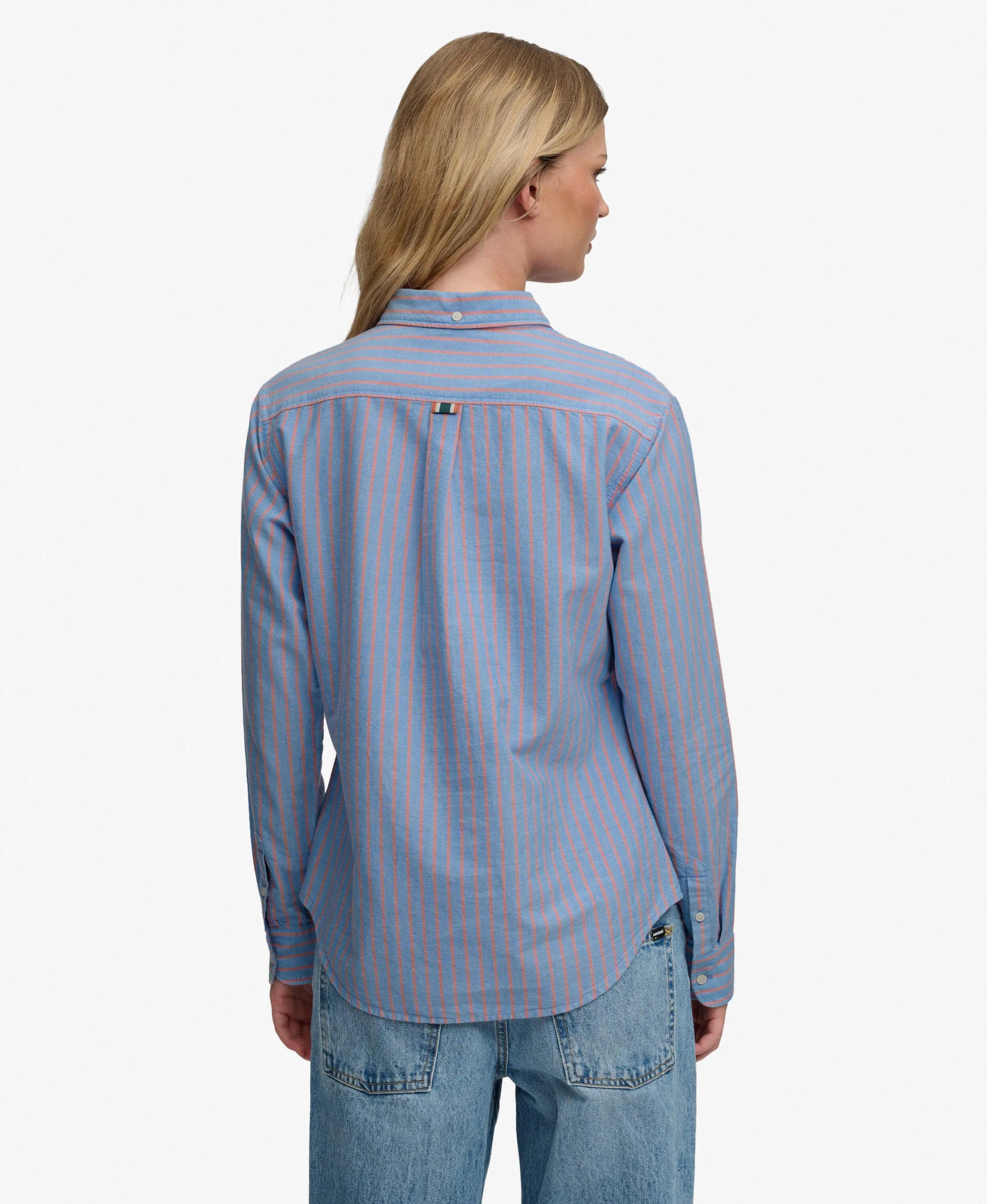 superdry Chemise Slim Oxford à Manches Longues – Rayures Bleu/Rose – BLUE/PINK 5/7