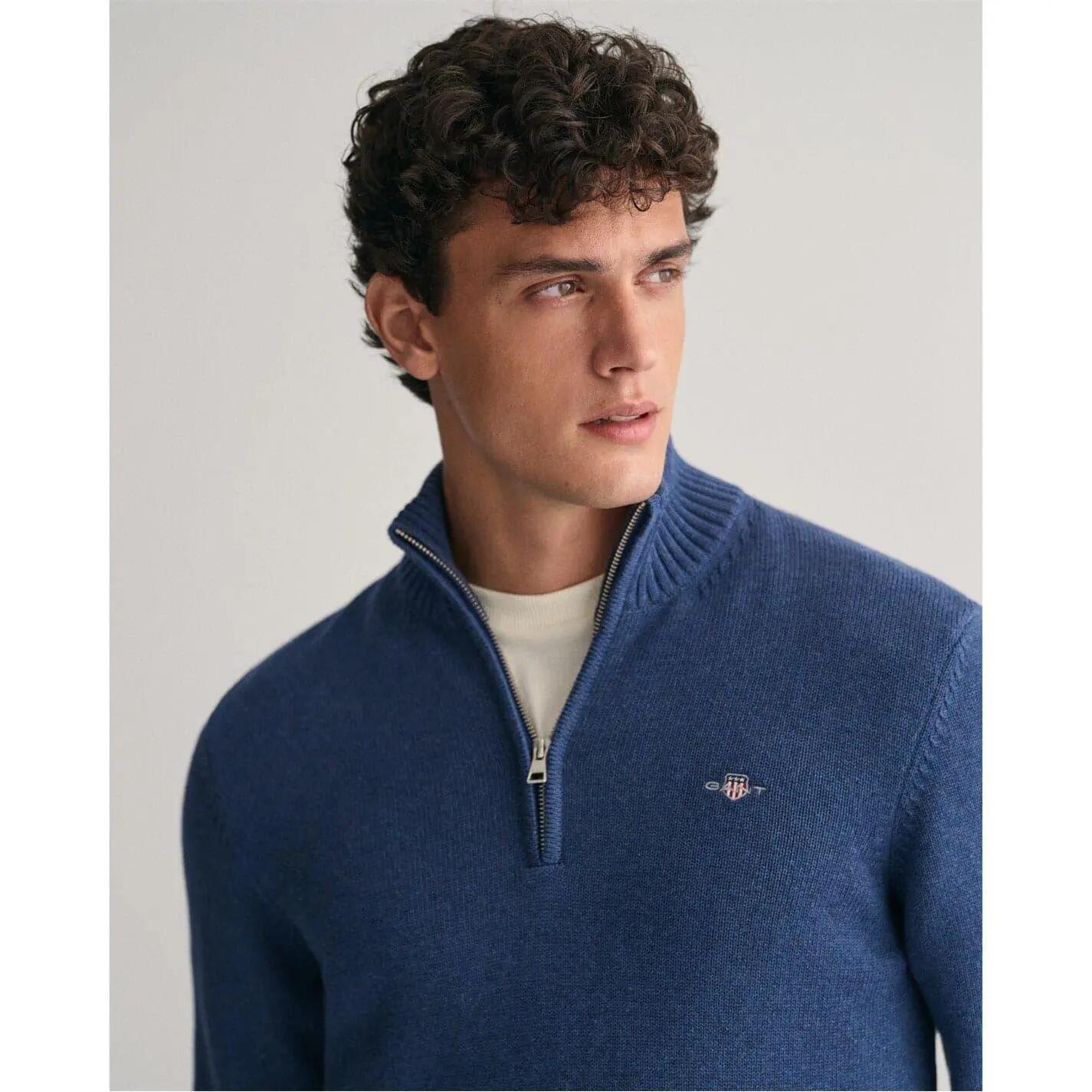 Mens Micro Textured Half Zip Sweatshirt (Marine) 2/5