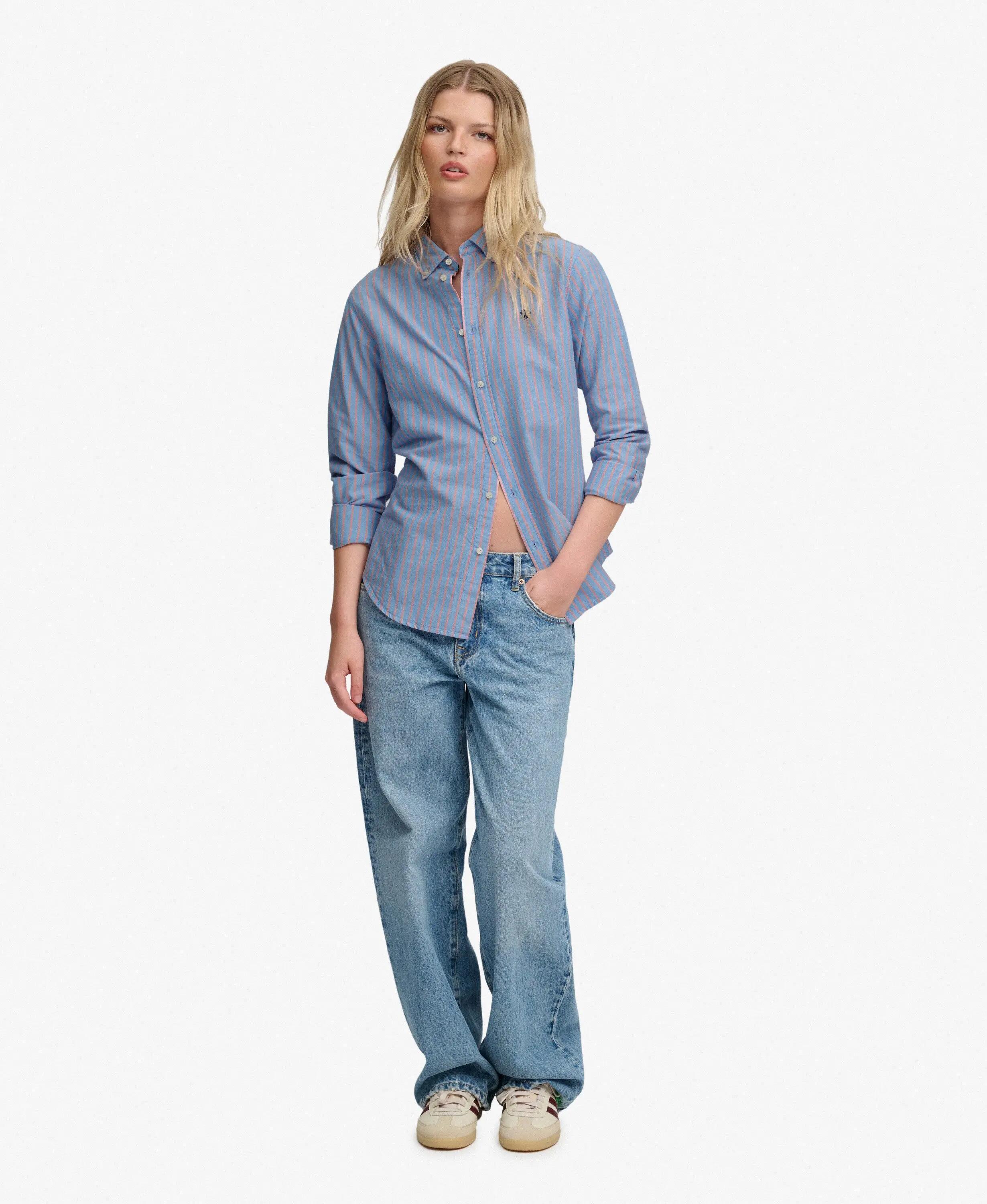 superdry Chemise Slim Oxford à Manches Longues – Rayures Bleu/Rose – BLUE/PINK 3/7