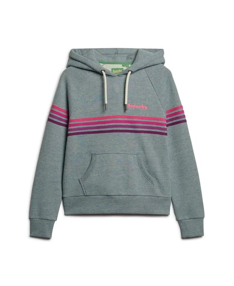 superdry Rainbow Stripe Logo Hoodie in Washed Denim Blue Marl 5/6