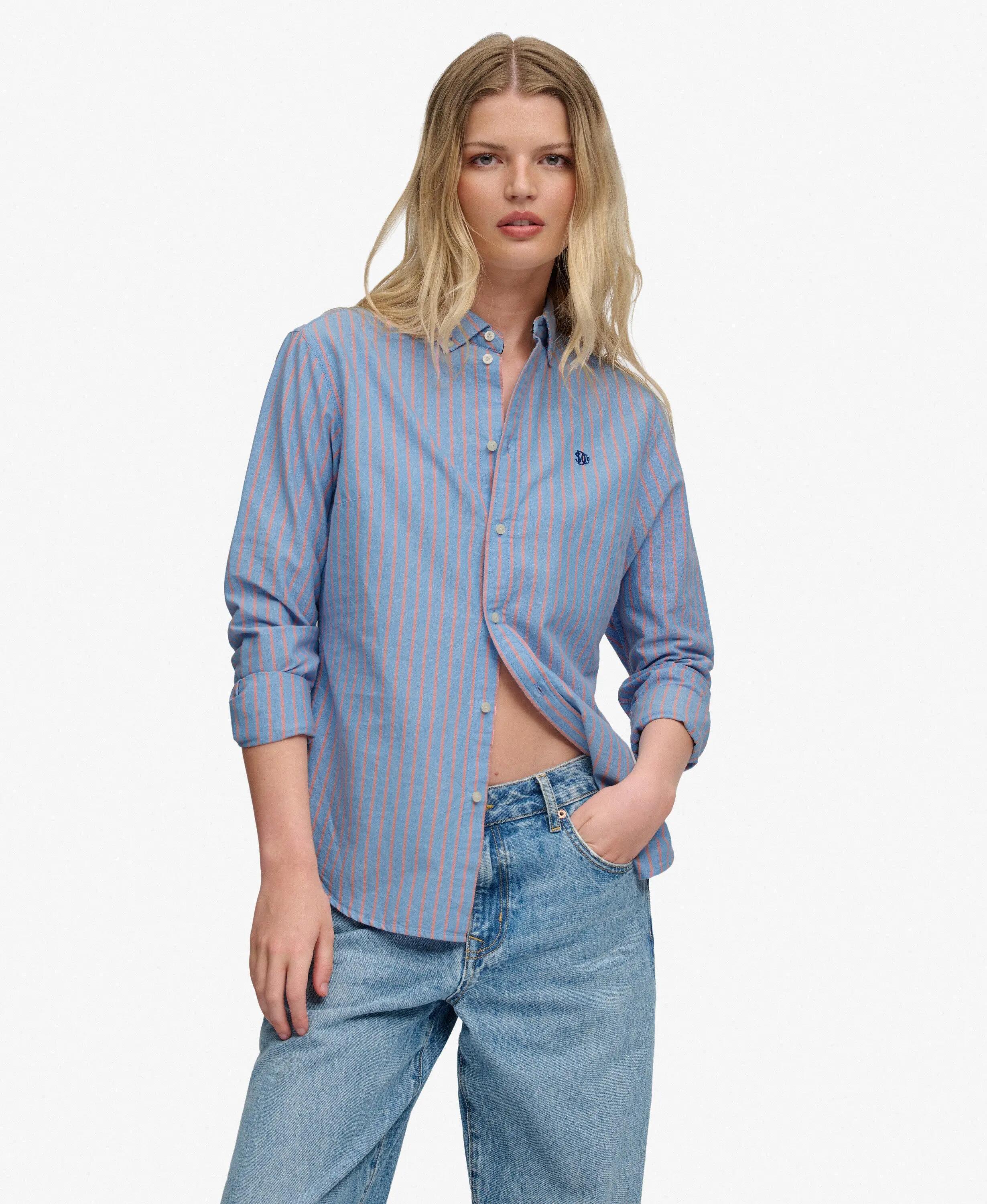 superdry Chemise Slim Oxford à Manches Longues – Rayures Bleu/Rose – BLUE/PINK 2/7