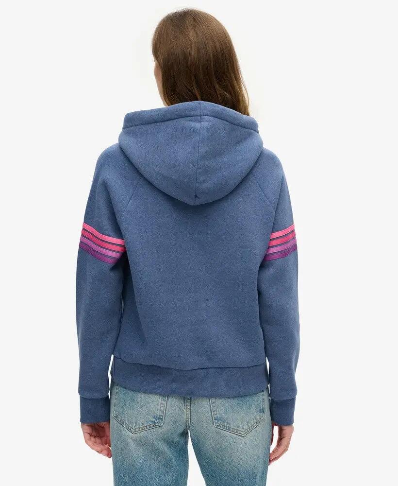 superdry Rainbow Stripe Logo Hoodie in Washed Denim Blue Marl 4/6