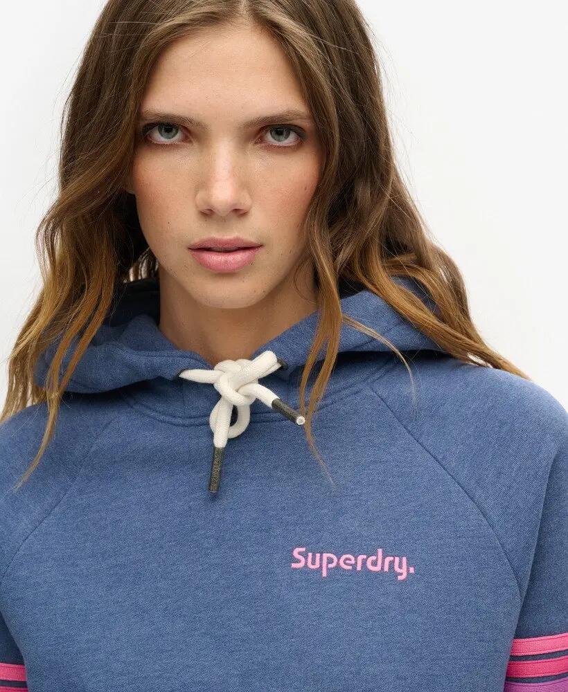 superdry Rainbow Stripe Logo Hoodie in Washed Denim Blue Marl 3/6