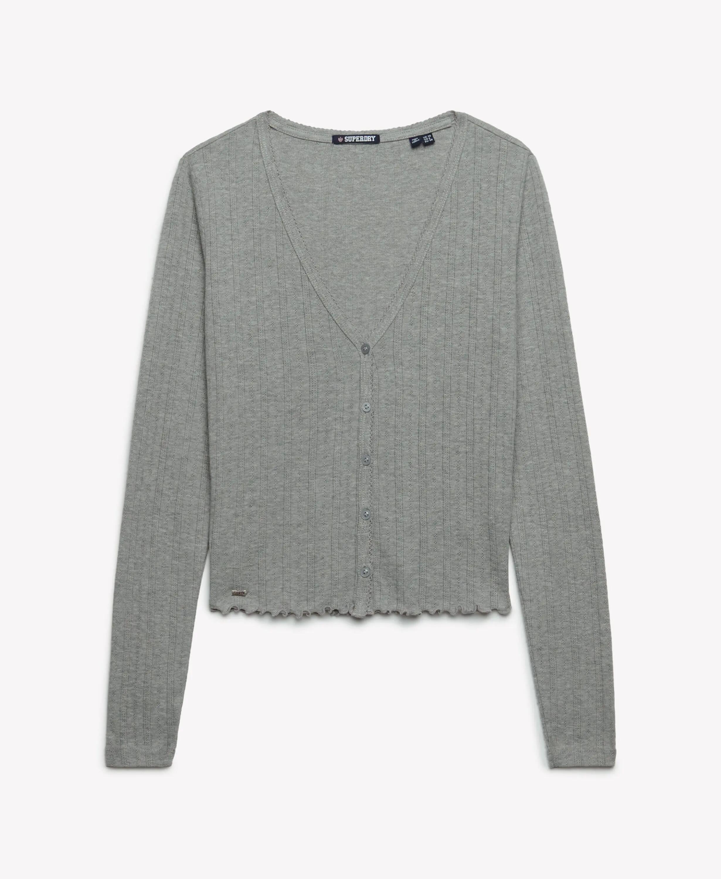 superdry Athletic Essential Pointelle Cardigan van biologisch katoen – GREY MARL 7/7